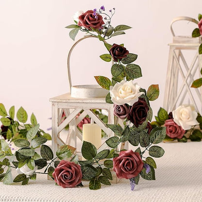 5FT Artificial Rose Flower Burgundy Fake Floral Garland for Wedding Ceremony Backdrop Arch Flowers Table Centerpieces Decorations