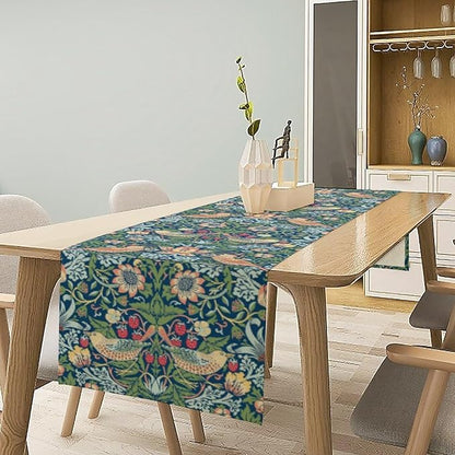 William Morris Floral Table Runner, Vintage Green Flowers Botanical Printed Table Runner for Home Kitchen Dining Table Decoration,13x120 Inch