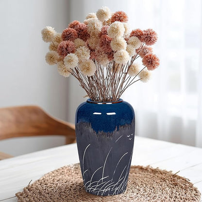 Black and Navy Blue Vase, 8 Inch Dark Blue Ceramic Vase for Flowers, Modern Decorative Vases for Home Decor, Coastal Living Room Decor, Navy Table Centerpiece