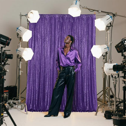 Purple Sequin Backdrop Curtain 2 Pieces 2FTx8FT Glitter Photography Backdrop for Party Wedding Birthday Christmas Decorations