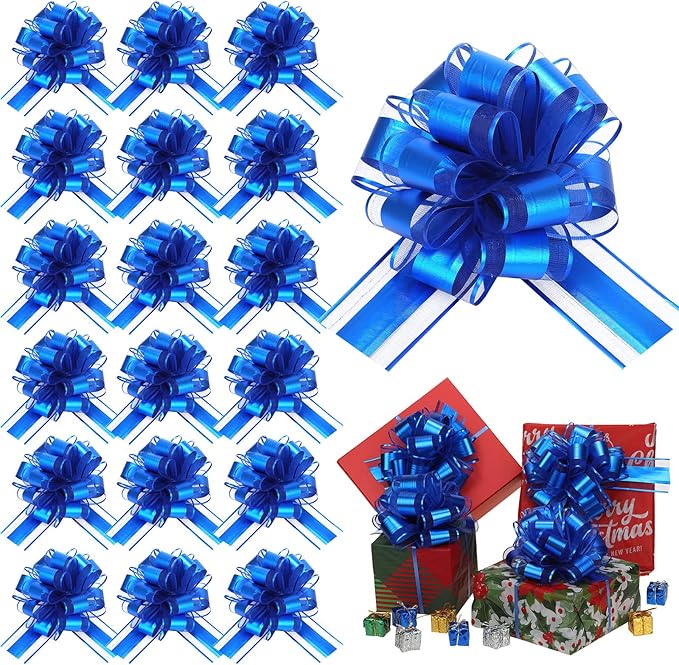 WILLBOND 20 Pieces 6 Inch Pull Bows Gift Wrapping Ribbon Pull Bows for Christmas Wedding Baskets Valentine Multicolor Wrap Accessory for Gift Present Holiday Decor(Blue)