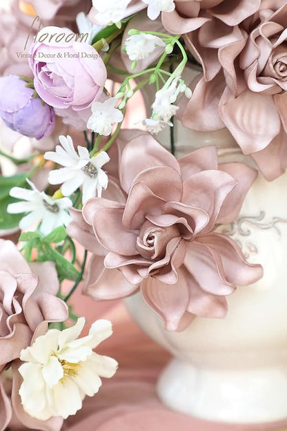 Floroom Artificial Gardenia Flowers 2.7" 25pcs Real Looking Dusty Rose Foam Fake Flowers with Stems for DIY Wedding Bouquets Bridal Shower Centerpieces Floral Arrangements Party Tables Decorations