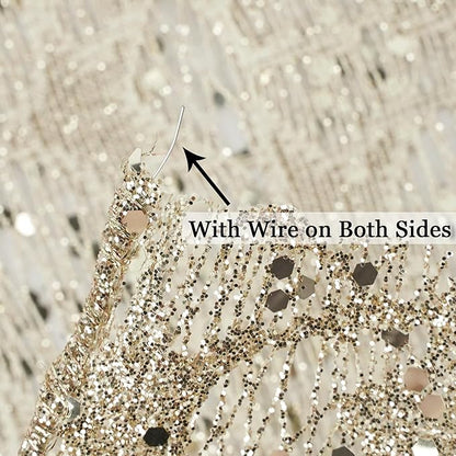 MEEDEE 6 Inch Wide Wired Ribbon Champagne Gold Glitter Mesh Web Wired Edge Ribbon by 10 Yards Roll Champagne Mesh Wired Ribbons for Christmas Tree, Garland, Wreaths, Bows, Centerpiece, Gift Wrapping