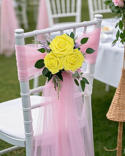 DuHouse 50Pcs Artificial Roses Flowers Fake Roses with Stems Real Touch Foam Flowers for DIY Wedding Bouquet Baby Shower Centerpiece Floral Arrangement Party Home Decor(Yellow)