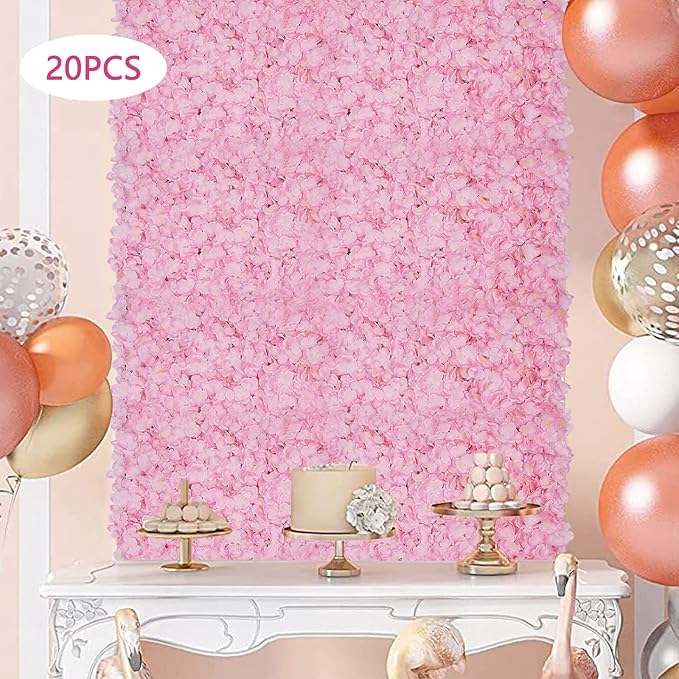 Flower Wall Panels, 20Pcs Artificial Flower Wall 3D Flower Wall Backdrop, 20-Piece Set of Pink Rose Floral Backdrop for Wedding Home Decoration (Light Pink, 23.6 * 15.8in)