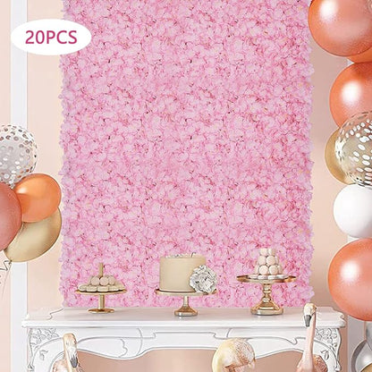 Flower Wall Panels, 20Pcs Artificial Flower Wall 3D Flower Wall Backdrop, 20-Piece Set of Pink Rose Floral Backdrop for Wedding Home Decoration (Light Pink, 23.6 * 15.8in)