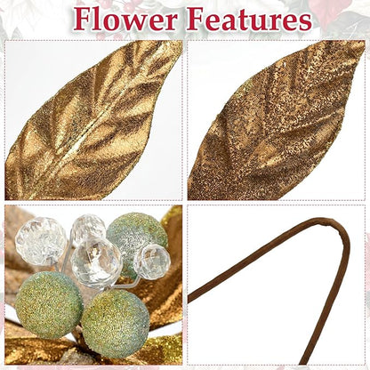 DILATATA 3 Pcs Artificial Christmas Flowers 13 Inch Glitter Poinsettia Picks Christmas Tree Ornaments Topper Decorations Bronze Poinsettias Flowers for Xmas New Year Wreath Garland Wedding Home Decor