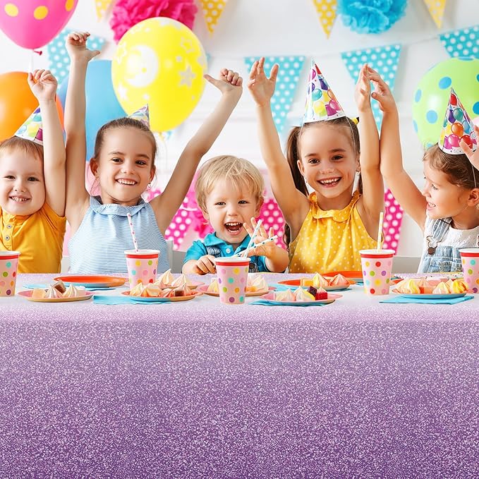 6 Pack Ombre Plastic Tablecloth for Parties, Gradient Pastel Purple Disposable Tablecloths for Rectangle Tables, Sprinkle Table Cover for Wedding Birthday Anniversary Party, 54 x 108Inch