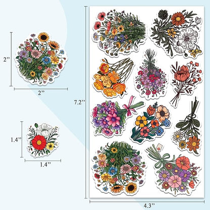 Wild Flower Bunch Stickers 50 Pieces Vinyl Waterproof Decal for Laptop Water Bottle Phone Car Window Guitar Stakeboard Scrapbook Flowers Sticker Gifts