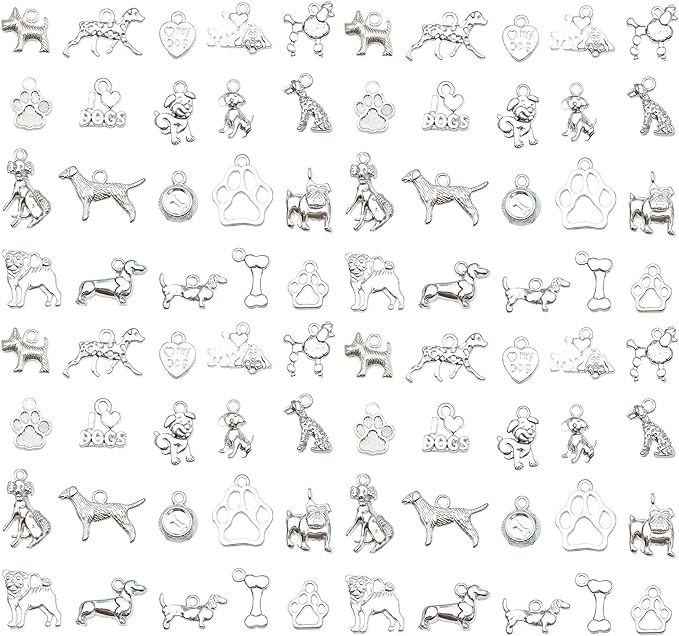 WOCRAFT 60pcs Bright Silver Dogs Bracelet Charms for Jewelry Making Sets DIY Necklace Bracelet Keychain Crafting Charms Kit Craft Supplies (SN861)