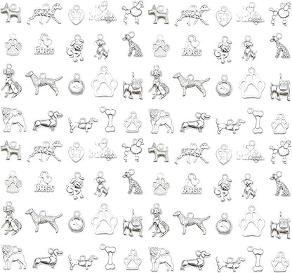 WOCRAFT 60pcs Bright Silver Dogs Bracelet Charms for Jewelry Making Sets DIY Necklace Bracelet Keychain Crafting Charms Kit Craft Supplies (SN861)