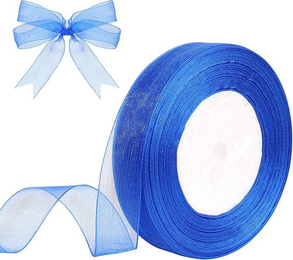3/4 Inch x 50 Yards Sheer Organza Ribbon Chiffon Ribbon for Gift Wedding Flower Bouquet Wrapping Decorations Crafts (Royal Blue)