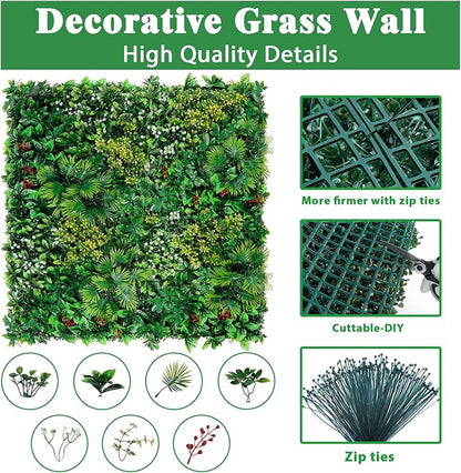 Artificial Grass Wall Panels, 20''x20'' 8pcs Boxwood Wall Panels with Tropical Leaves, Faux Greenery Privacy Fence Screen, Grass Backdrop for Outdoor Indoor Garden Birthday Wedding Decor