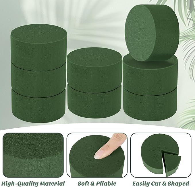 18 Packs Round Floral Foam Blocks Green Wet Dry Flower Foam Bricks 3.15 Inch DIY Flower Arrangement Supplies Kit Florist Block for Aisle Flowers Wedding Party Decorations