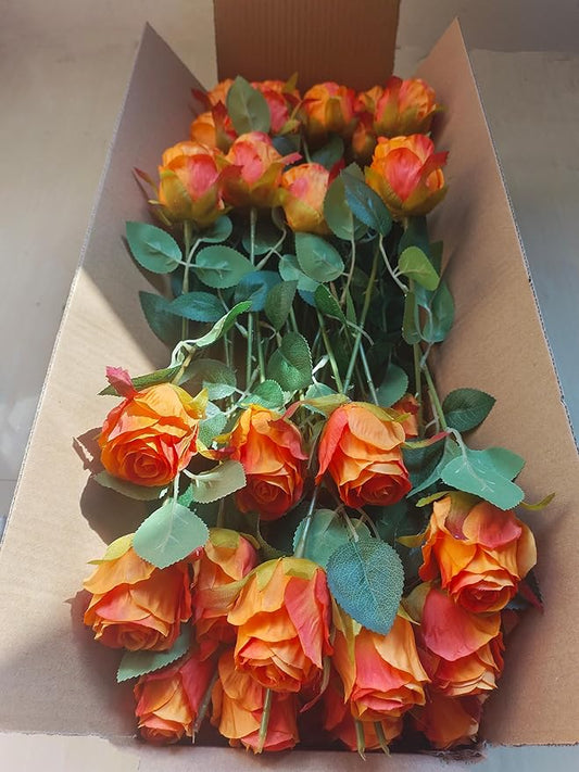 Artificial Roses 50 Pcs - Lifelike Single Stem Fake Roses with Natural Petal Texture,Fade-Resistant Silk Flowers for Wedding Decor,Home Vase Arrangements,Party Centerpieces (50, Orange)