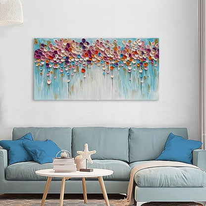 Hand-Painted 24x48 inch Red Flower Canvas Wall Art Painting Contemporary Art Works Living Room, Bedroom, Dining Room Wall Decoration