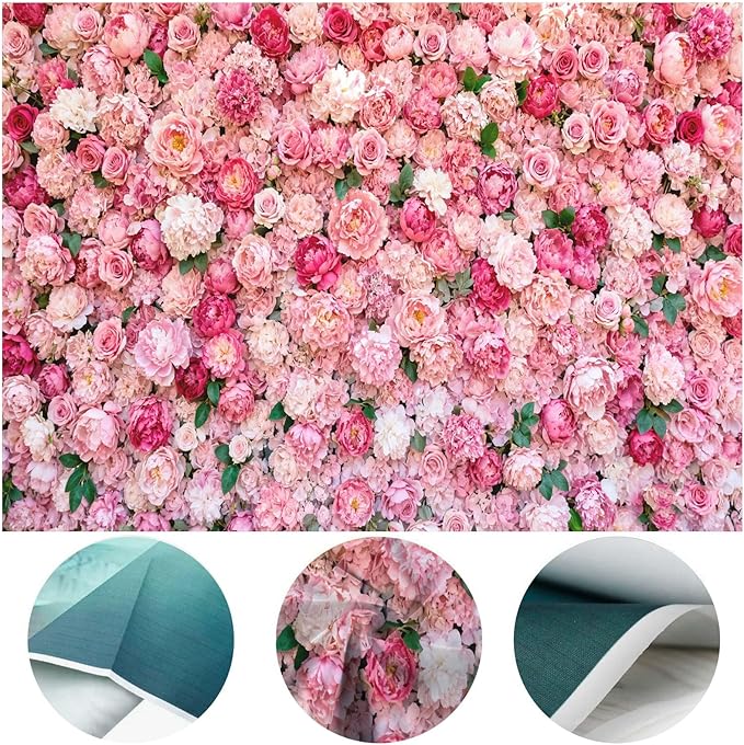 10x8ft Flower Photo Backdrop Flowers Wall Pink Rose Floral Spring Photography Backdrops for Pictures Newborn Wedding Bridal Shower Birthday Party Banner Decor Supplies Vinyl Photo Studio Props