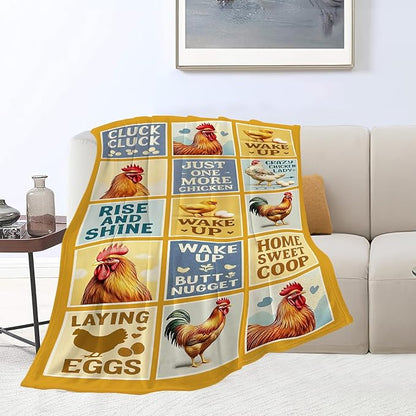 Chicken Blanket Rooster Throw Blanket Farm Animal Soft Cozy Fleece Fuzzy Stuffed Plush Flannel Gifts for Girls Women Boys Kids Adults 40''x50''