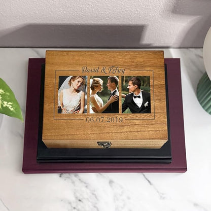 Let's Make Memories Personalized Wooden Keepsake Box With Hinged Lid - Wood Memento Box - Decorative Storage - Home Decor - For Couples, Wedding, Newlyweds - Upload Your Photo - Memories