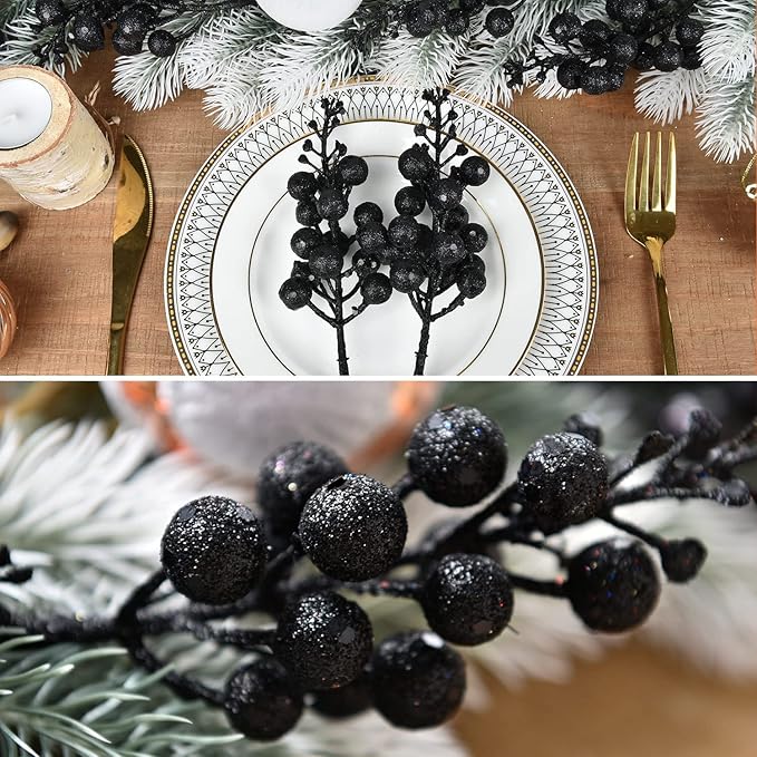 Red Berries, 14 Pack Artificial Berry Stems for Christmas Tree Decorations, Crafts, Holiday and Home Decor, 7.9 Inches (Black) …