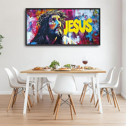 Banksy Jesus Large Wall Art Graffiti Framed Wall Decor for Living Room Pop Street Pictures Oversized Canvas Print Painting Modern Extra Large Framed Artwork for Bedroom Office 60"x30"