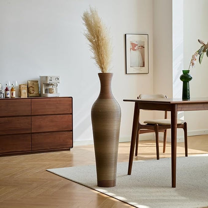 Large Hand-Woven Bamboo Floor Vase, Tall Home Decor Floor Vase for Fake Flower Dried, Flower Holder for Living Room, Bedroom, Dining Room, Entryway, Hallway