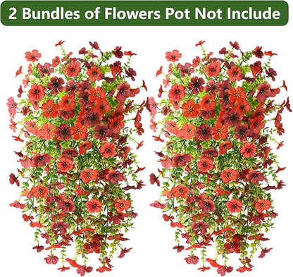 Artificial Fake Flowers Plants for Outdoor Fall Decoration, 2PCS Faux Mums Flowers for Outside UV Resistant Realistic for Porch Patio Garden Yard Balcony Home Decor(Red Brown)