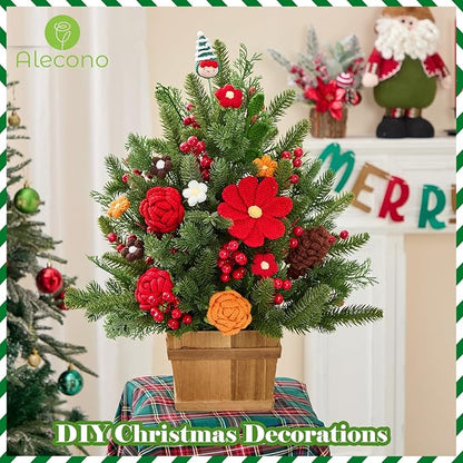 Alecono Crochet Flower Bouquet, Christmas Knitted Flowers, Green Completed Handmade Flower for Lover Anniversary Birthday Party Gifts (Include Card)