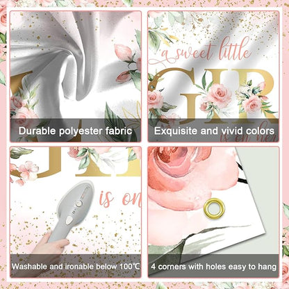 Avezano Girl Baby Shower Backdrop Pink Floral Sweet Baby Baby Shower Banner A Sweet Little Girl is on Her Way Party Decorations Banner 70.8 x 43.3 Inch