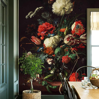 Zeeko Dark Floral Peel and Stick Wall Murals 59" W x 98" H Vintage 3D Flowers Wallpaper Self Adhesive Nature Botanical Wall Art for Bedroom TV Background Living Room Decor