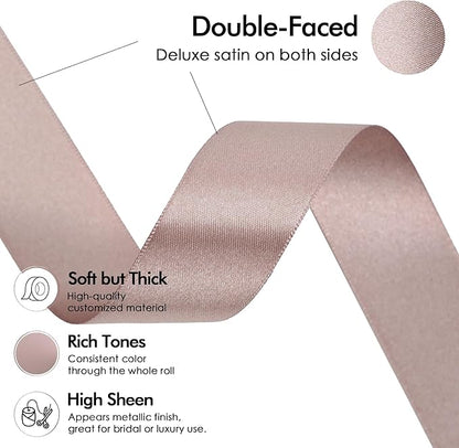 MEEDEE Dusty Rose Ribbon 1 Inch Dusty Rose Satin Ribbon Lux Double Faced Satin Ribbons by 50 Yards Polyester Pink Wrapping Ribbons for Crafts, Weddings, Flower Bouquet, Holiday Decorating