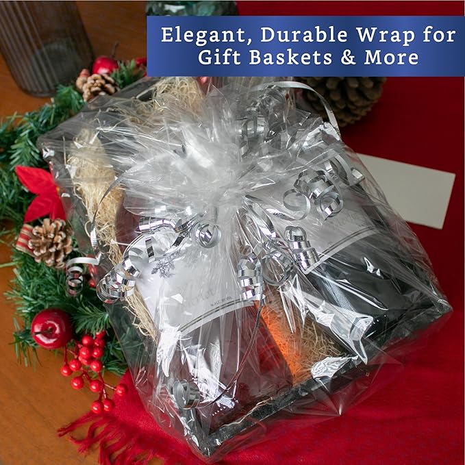 FIESTA WRAPS Clear Cellophane Wrap Roll (31.5 in x 110 ft) - Cellophane Roll - Clear Wrapping Paper to Wrap Gift Baskets - Gift Basket Wrapping Supplies - Papel Celofán Transparente