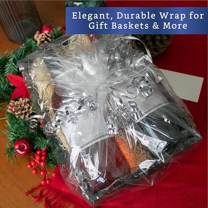 FIESTA WRAPS Clear Cellophane Wrap Roll (31.5 in x 110 ft) - Cellophane Roll - Clear Wrapping Paper to Wrap Gift Baskets - Gift Basket Wrapping Supplies - Papel Celofán Transparente