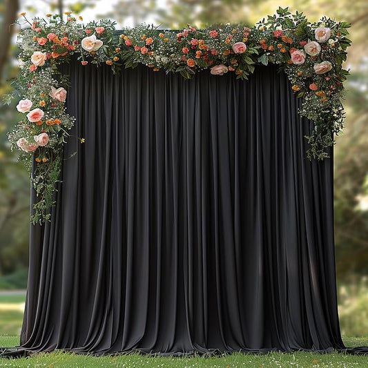 20x7ft Wrinkle Free Black Backdrop Curtain for Parties Soft Fabric Drapes Wedding Black Curtain Backdrop for Birthday Party Decorations Background for Photography 5x7ft, 4 Panels