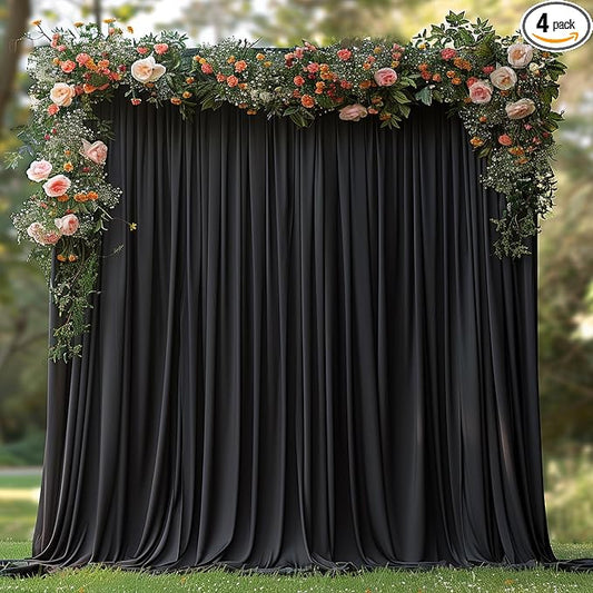 20x10ft Wrinkle Free Black Backdrop Curtain for Parties Soft Fabric Drapes Wedding Black Curtain Backdrop for Birthday Party Decorations Background for Photography 5x10ft, 4 Panels