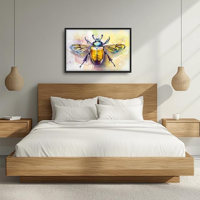 Framed Large Pictures Wall Art for Living Room, Insect Bettle Oversized Wall Decor Golden Bug Canvas Print Painting Extra Large Framed Artwork for Bedroom Office 36"x24"