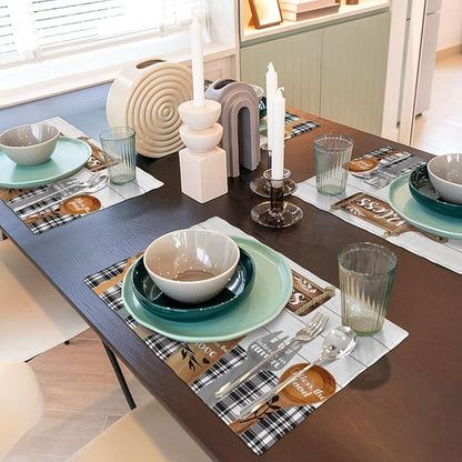 Fork Spoon Kitchen Table Placemats Set of 4 Retro Wooden Tableware Print Placemat Indoor Outdoor Party Home Desktop Dining Room Decoration 12x18 Inch