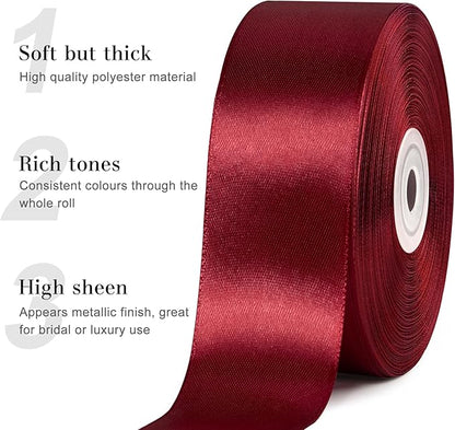 1-1/2 Inches 50 Yards Dark Wine Red Satin Ribbon, Solid Fabric Ribbon Roll for Flower Bouquets, Gift Wrapping, Wedding, Handmade Crafts