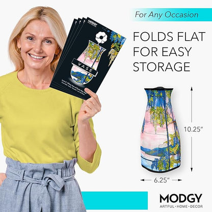 MODGY Expandable Flower Vase Set, Plastic Decorative Modern Foldable Printed Vases for Centerpieces for Wedding, Dining Table, Home Decor, Living Room, Bathroom, Office, Louis C. Tiffany, 4 Pack