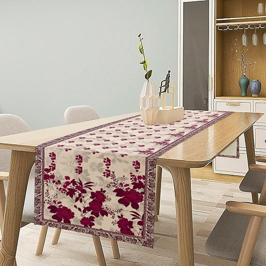 Elegant Floral Table Runner, Vintage Burgundy Maroon Flowers Classic Art Table Decoration Runner for Kitchen Dining Holiday Party Wedding Home Decor, 13x90 Inch