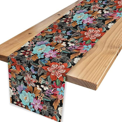 Floral Table Runner, Vintage Colorful Flower Bohemian Floral Print Table Center Decor for Family Kitchen Table Decorations Indoor Outdoor 13x90 inch