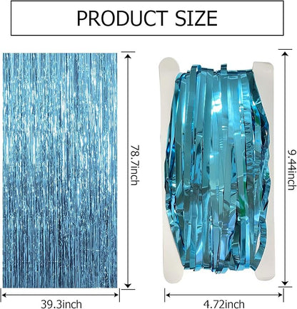 5 Pack Blue Backdrop Curtain Tinsel Streamers Ocean Themed Decor Birthday Party Decorations Foil Fringe Backdrop Graduation Baby Shower Bachelorette Winter Party Decorations Supplies