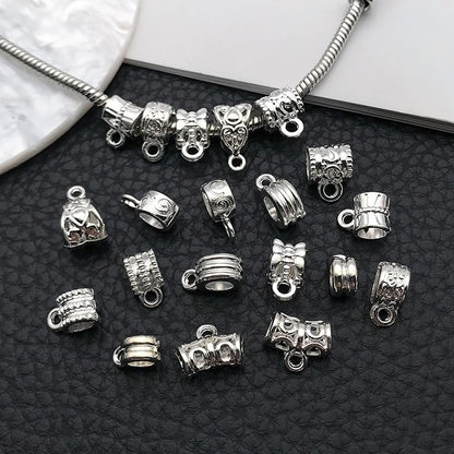 WOCRAFT 60pcs Bright Silver Bails Space Beads Bracelet Charms for Jewelry Making Sets DIY Necklace Bracelet Keychain Crafting Charms Kit Craft Supplies (SN855)