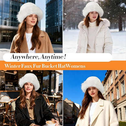 Fuzzy Bucket Hats for Woman Fur Winter Hat Fluffy Warmer Fisherman Cap