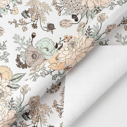 WRAPAHOLIC 30 Inch Floral Wrapping Paper - 30 Inch X 33 Feet - Vintage Floral Printed on White Pearlized Paper Design for Wedding, Birthday, Mother's Day, Party