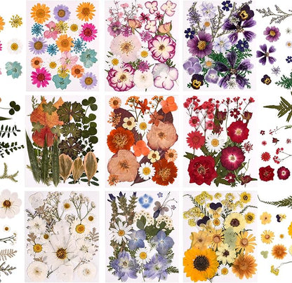 9 Packs of 200 Pressed Dried Flowers and Leaves Real Natural Dried Flowers with Tweezers for DIY Crafts, Resin Jewelry, Card Making, Soap, Candles, Nail Art, and Scrapbooking (9 Colors)