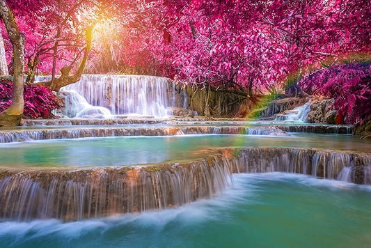 Forest Waterfall Wall Mural Wallpaper Large Nature Scenery Mural for Bedroom Living Room TV Background Sofa Wall（Not Peel and Stick）