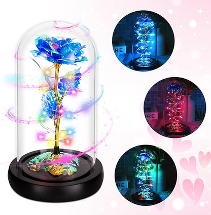 Childom Christmas Rose Gifts for Women,Birthday Gifts for Women Mom Christmas,Flowers for Delivery Prime,Rotating Blue Light Up Rose in A Glass Dome,Anniversary Rose Gift for Her Valentines Day