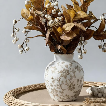 SIDUCAL Ceramic Vintage Vase, 5.83 Inch Retro Ice Cracked Chinoiserie Floral Vase, Rustic Farmhouse Vases for Home Decor, Bookshelf, Garden, Chinoiserie Decor, Tuscan Decor, Brown Floral Pattern