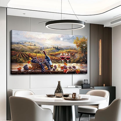 hyidecorart Farmhouse Rustic Wine Canvas Wall Art Dining Room Kitchen Still Life Painting, Vintage Restaurant Decoration, Colorful Artwork Prints for Bar Living Room Posters Wall Decor Hanging 20x40